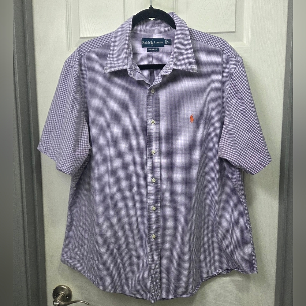 Ralph Lauren Men's Purple Checkered Button-Down Shirt XXL Custom Fit Preppy